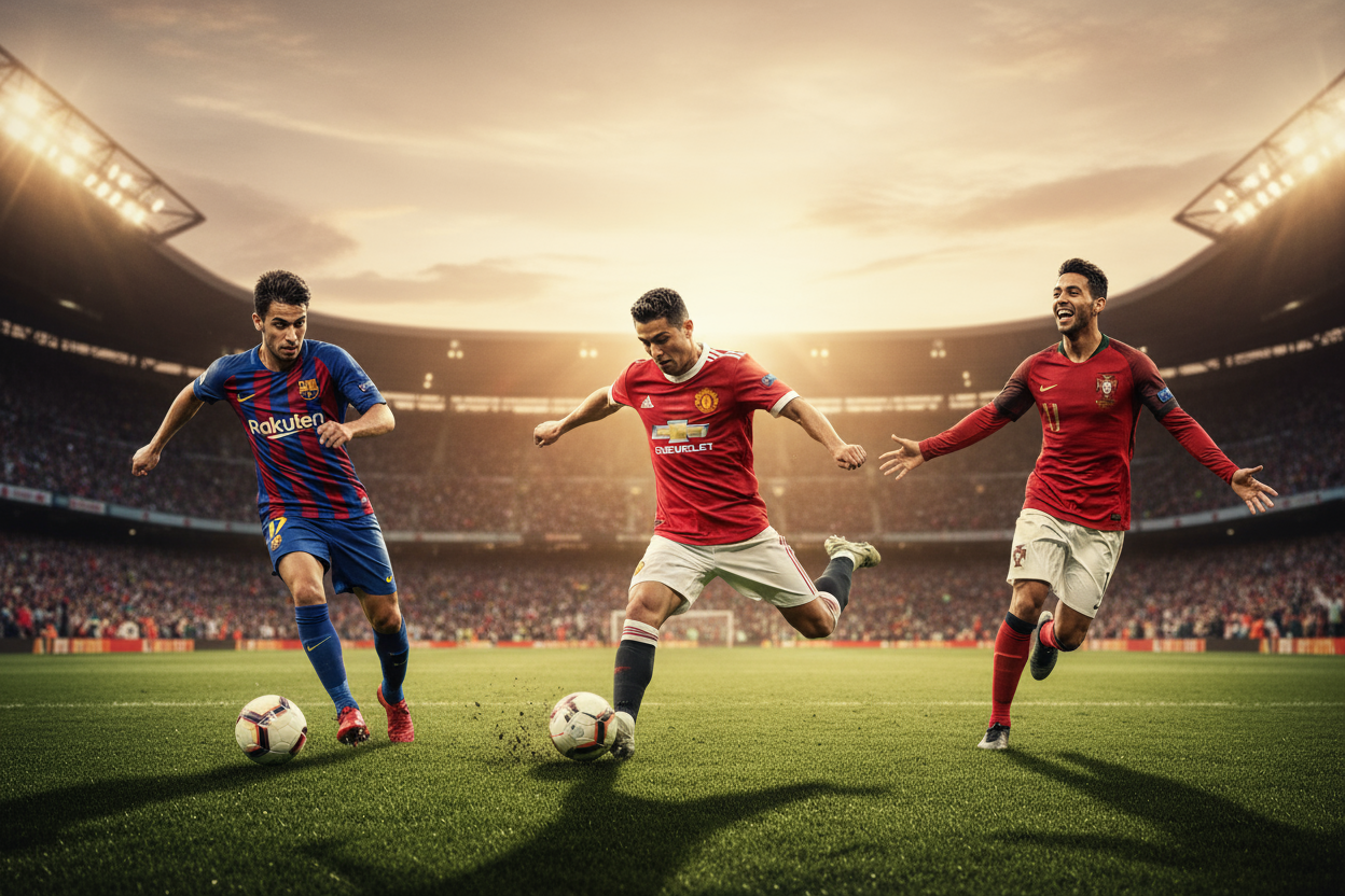 Fc Barcelona
Manchester United
Portugal
i want these there leage player jersey with three model with beautifull position like it is their attacking or playing mode background will be perfect  with beautifull their best player size should be 1920px x 700x  slider_item_RtGtL3